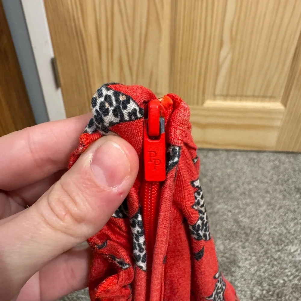 Posh Peanut Red Leopard Christmas‎ Tree Bamboo Ruffle Footie Sleeper 3-6 Months